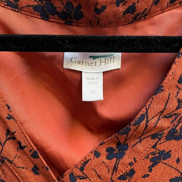 Garnet Hill Shirtdress Floral Print Drop Waist Pockets Rust Navy 12 - Picture 5 of 11